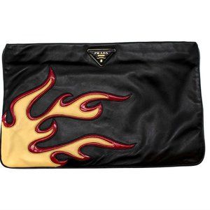 Prada S/S12 Runway Limited Edition Fire Flame Large Pouch, Black